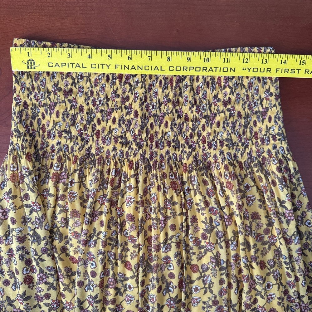 NEW Max Studio Floral Pleated Mini Skirt Gold Yellow XS Boho Cottagecore Retro - Picture 14 of 14